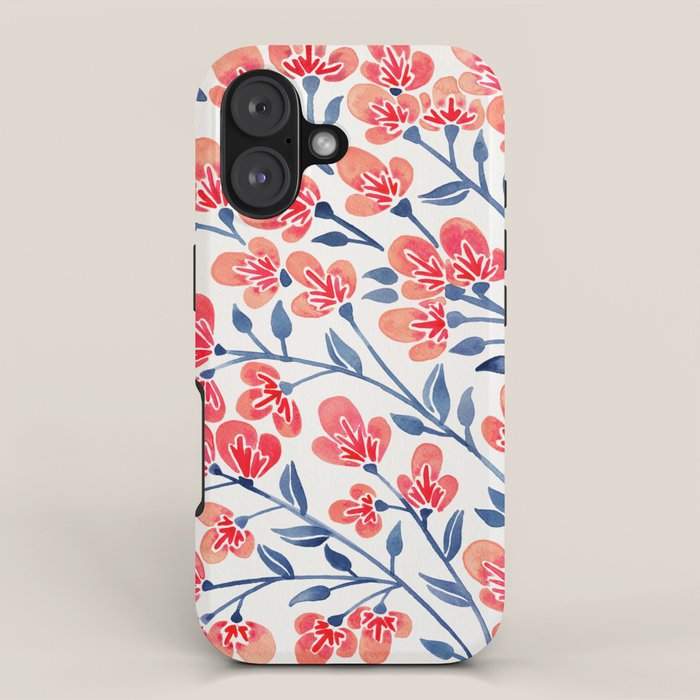 Cherry Blossoms - Melon & Navy Palette iPhone Case Gallery Image 1