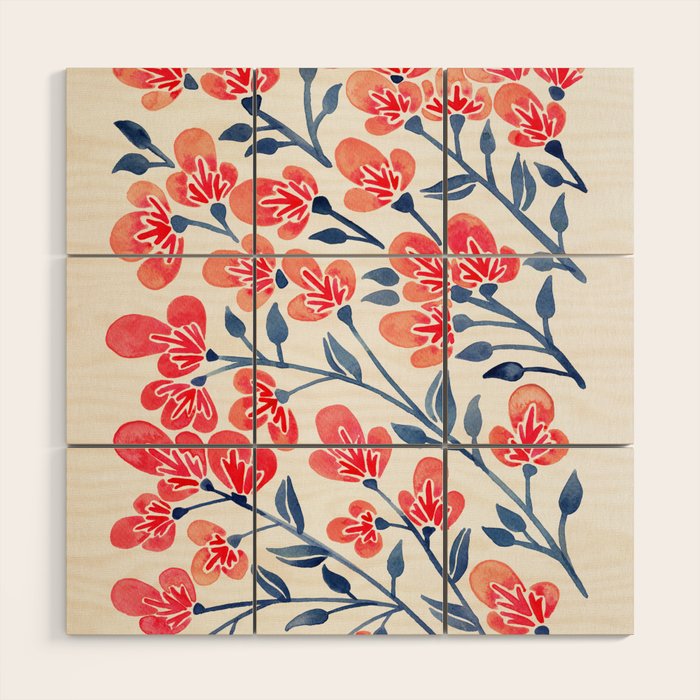 Cherry Blossoms - Melon & Navy Palette Wood Wall Art Gallery Image 1