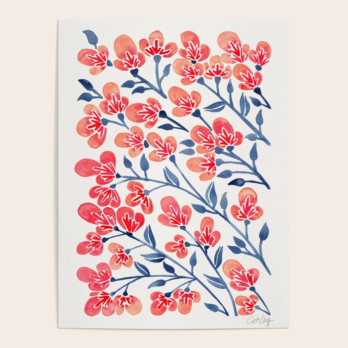 Cherry Blossoms - Melon & Navy Palette Poster Gallery Image 4
