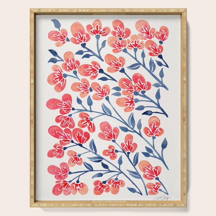 Cherry Blossoms - Melon & Navy Palette Serving Tray Gallery Image 1