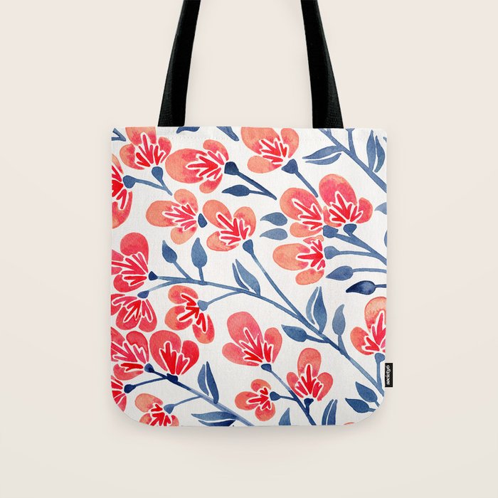 Cherry Blossoms - Melon & Navy Palette Tote Bag Gallery Image 1