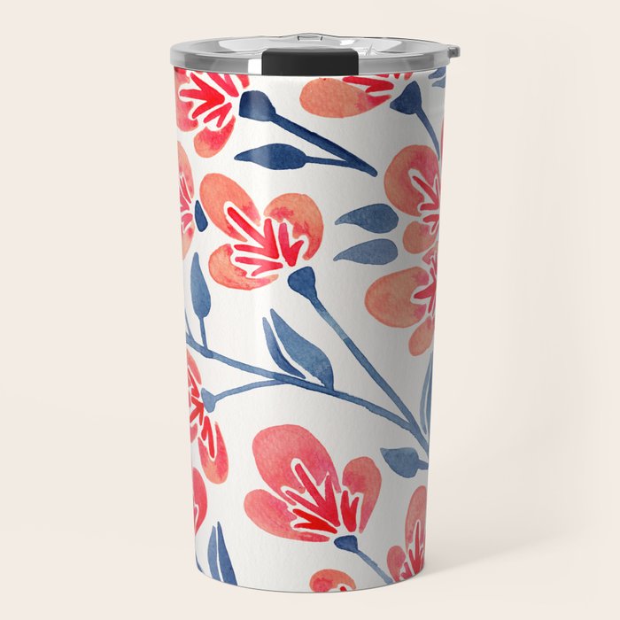 Cherry Blossoms - Melon & Navy Palette Travel Mug Gallery Image 1