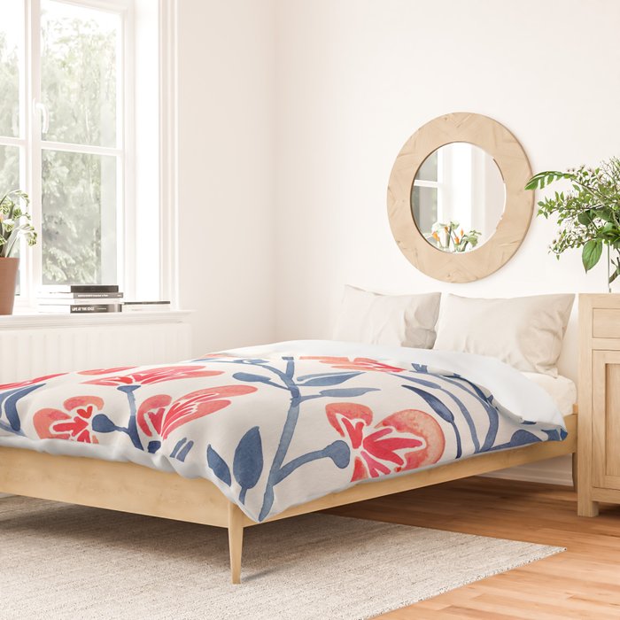 Cherry Blossoms - Melon & Navy Palette Duvet Cover Gallery Image 2