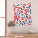 Cherry Blossoms - Melon & Navy Palette Wall Tapestry Gallery Image 2