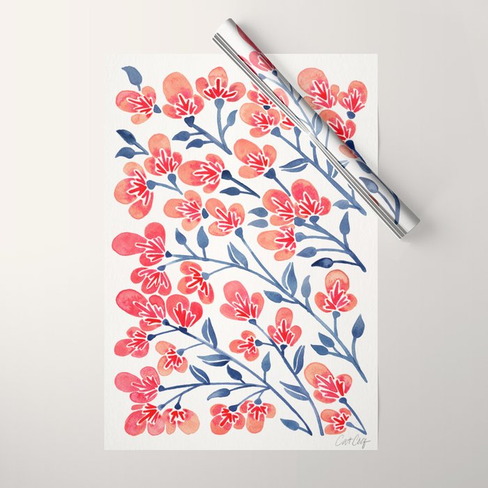 Cherry Blossoms - Melon & Navy Palette Wrapping Paper Gallery Image 1