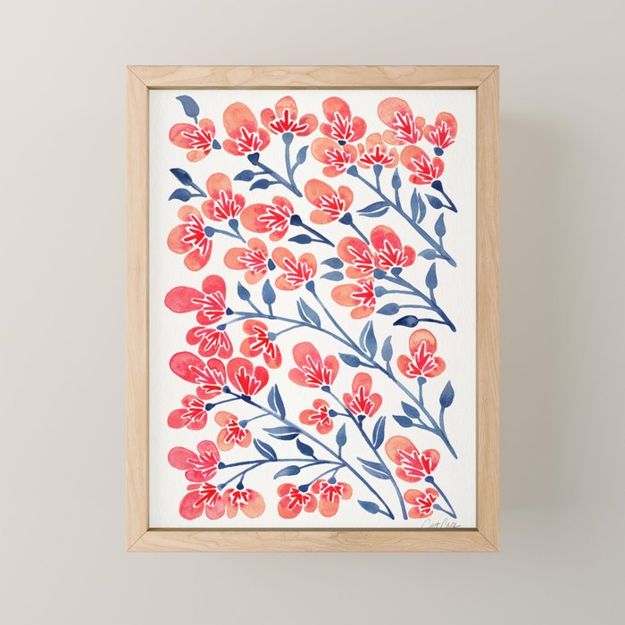 Cherry Blossoms - Melon & Navy Palette Mini Art Print Gallery Image 1