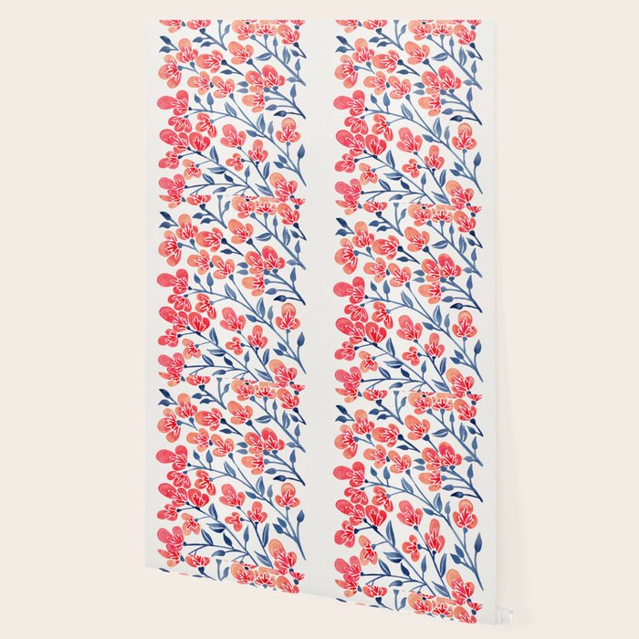 Cherry Blossoms - Melon & Navy Palette Wallpaper Gallery Image 2