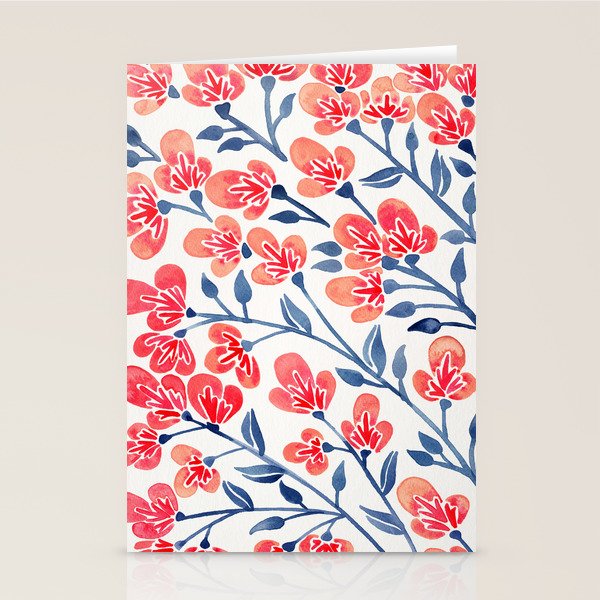 Cherry Blossoms - Melon & Navy Palette Stationery Card Gallery Image 2