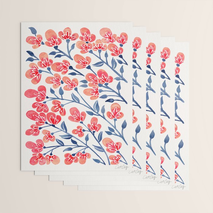 Cherry Blossoms - Melon & Navy Palette Wrapping Paper Gallery Image 3