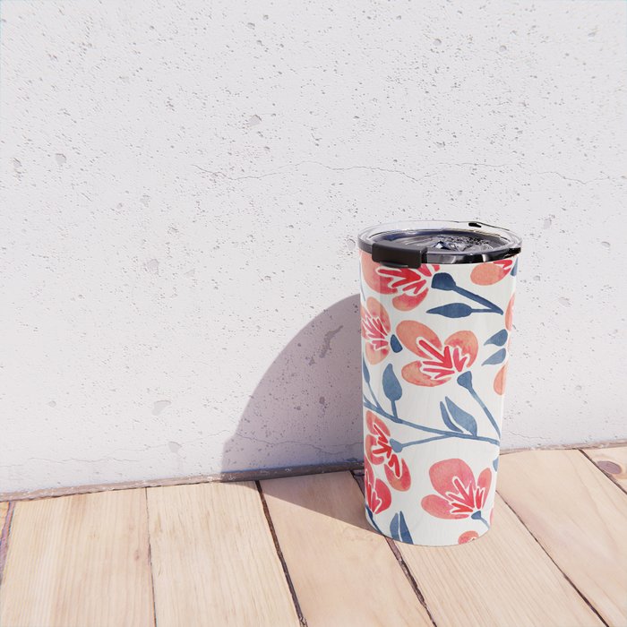 Cherry Blossoms - Melon & Navy Palette Travel Mug Gallery Image 4