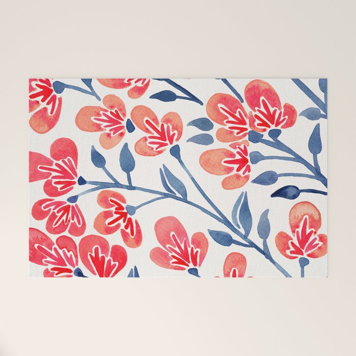 Cherry Blossoms - Melon & Navy Palette Welcome Mat Gallery Image 1