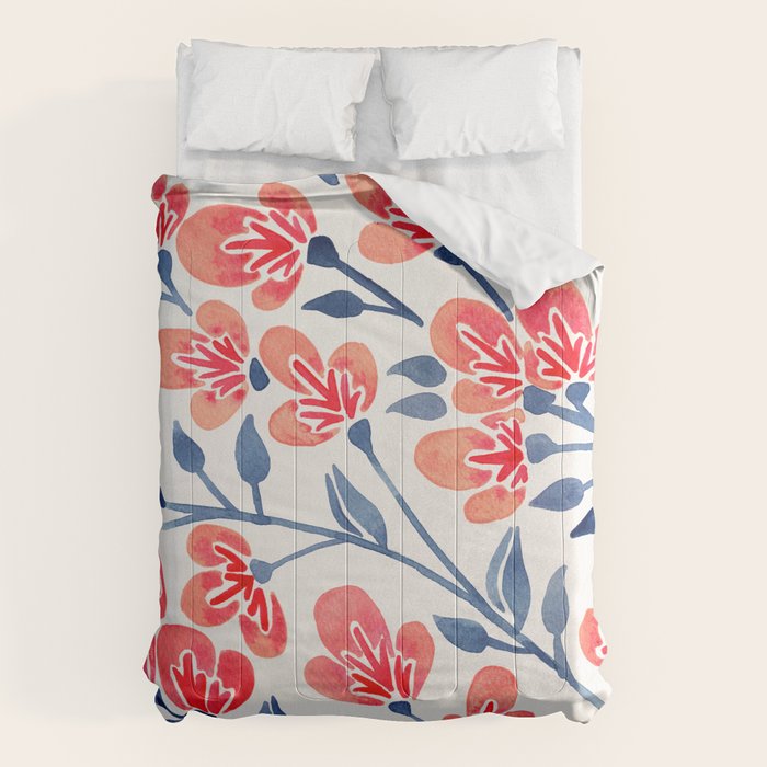 Cherry Blossoms - Melon & Navy Palette Comforter Gallery Image 1