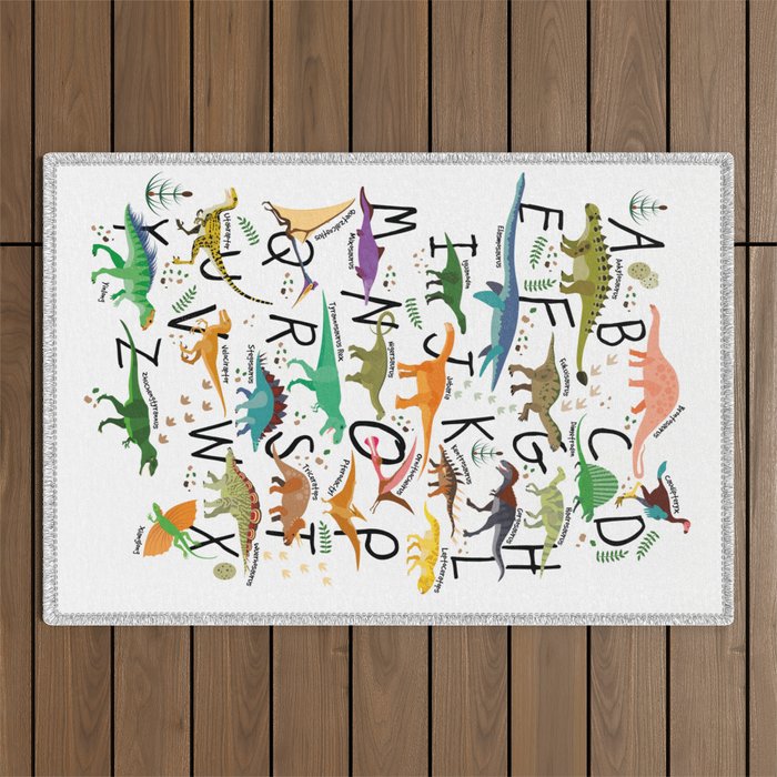 Colorful dinosaur alphabet Outdoor Rug Gallery Image 1