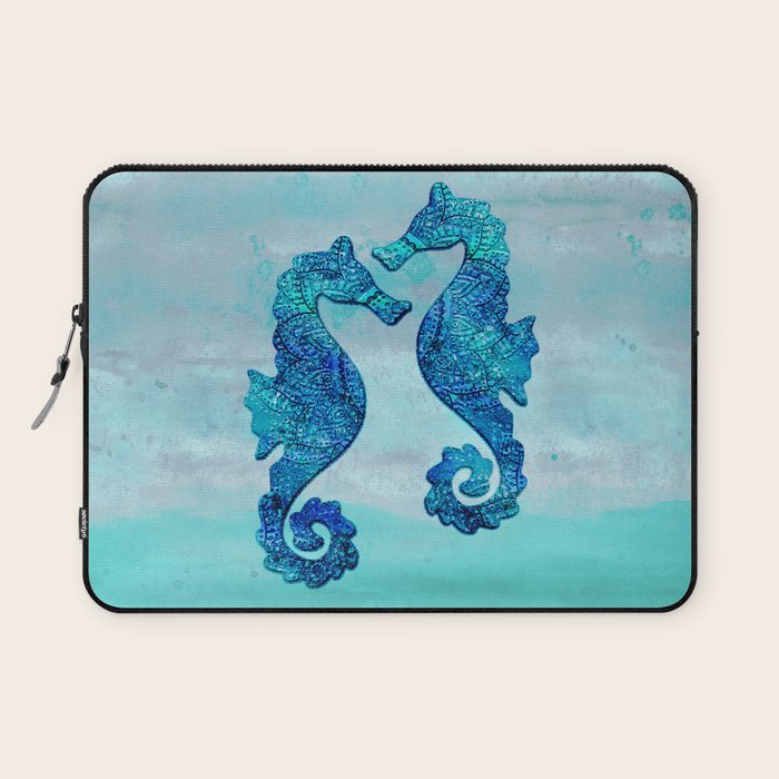 Blue Seahorse Couple Underwater Laptop Sleeve Gallery Image 1