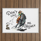 "Don't Call Me Honey" Cowgirl On Horseback Shooting a Rattlesnake Outdoor Rug Gallery Image 1
