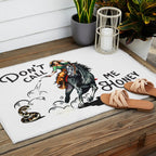"Don't Call Me Honey" Cowgirl On Horseback Shooting a Rattlesnake Outdoor Rug Gallery Image 2