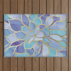 Flower Bloom, Teal, Turquoise, Purple, Gold Outdoor Rug Gallery Image 1