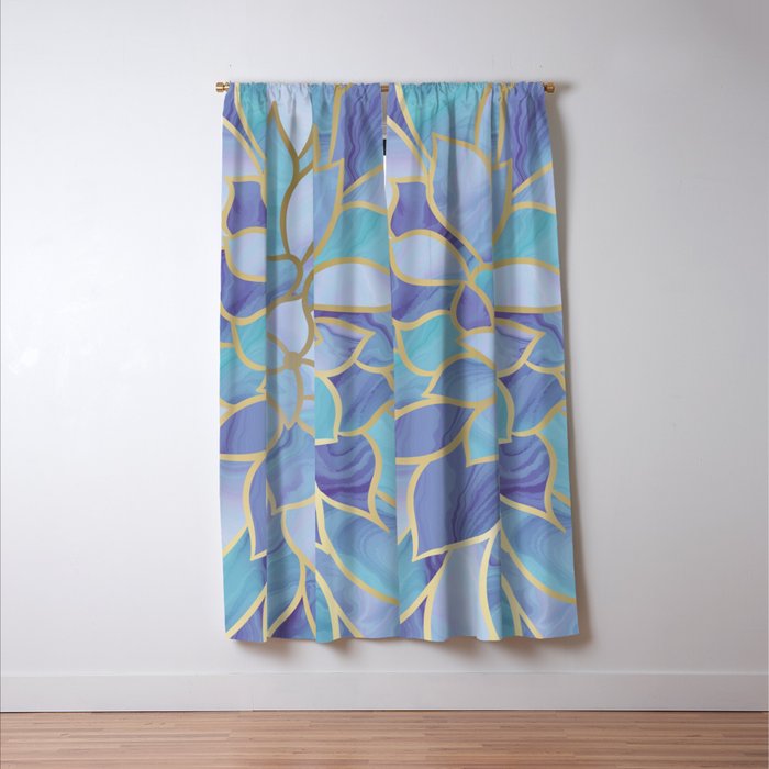 Flower Bloom, Teal, Turquoise, Purple, Gold Window Curtain Gallery Image 3