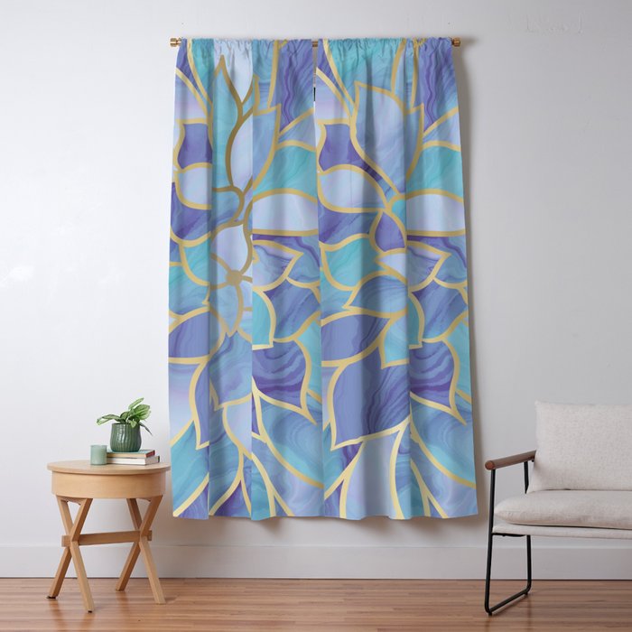 Flower Bloom, Teal, Turquoise, Purple, Gold Window Curtain Gallery Image 5