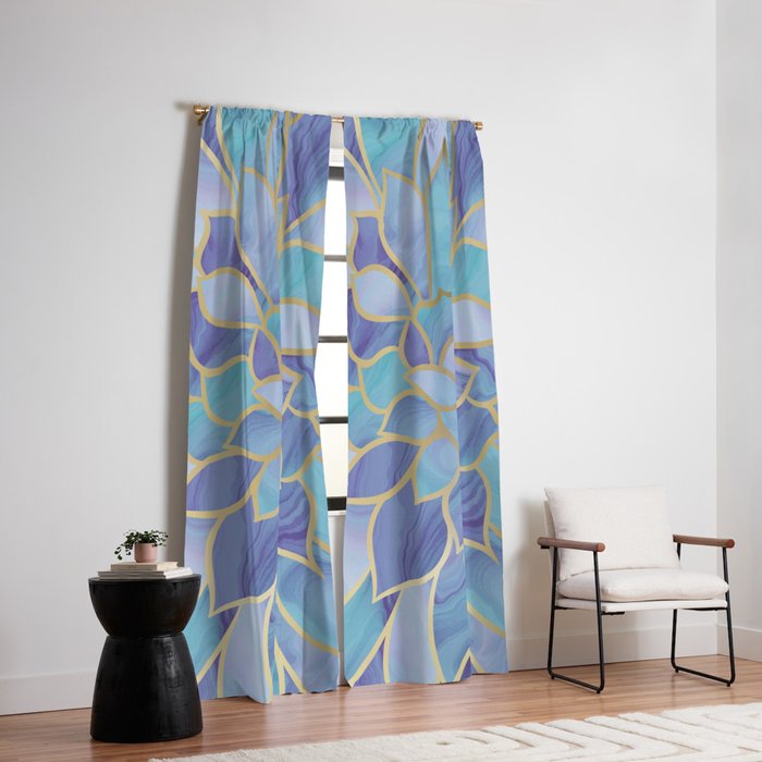 Flower Bloom, Teal, Turquoise, Purple, Gold Window Curtain Gallery Image 2
