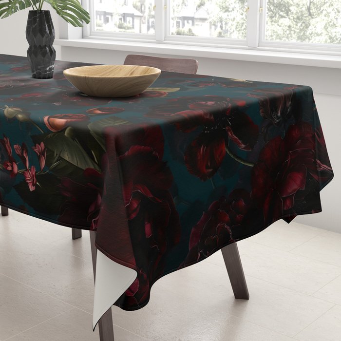 Vintage Black Dramatic Glamour Autumn Romanticism: Maximalism Moody Florals - Grand Millennial Midnight burgundy Roses Black Roses Bouquets and Nostalgic Gothic Mystic Flowers Tablecloth Gallery Image 3