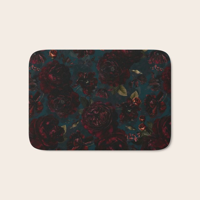 Vintage Black Dramatic Glamour Autumn Romanticism: Maximalism Moody Florals - Grand Millennial Midnight burgundy Roses Black Roses Bouquets and Nostalgic Gothic Mystic Flowers Bath Mat Gallery Image 1
