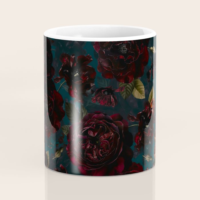 Vintage Black Dramatic Glamour Autumn Romanticism: Maximalism Moody Florals - Grand Millennial Midnight burgundy Roses Black Roses Bouquets and Nostalgic Gothic Mystic Flowers Coffee Mug Gallery Image 4