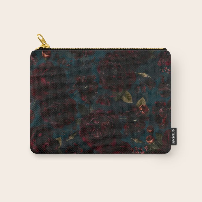 Vintage Black Dramatic Glamour Autumn Romanticism: Maximalism Moody Florals - Grand Millennial Midnight burgundy Roses Black Roses Bouquets and Nostalgic Gothic Mystic Flowers Carry All Pouch Gallery Image 1
