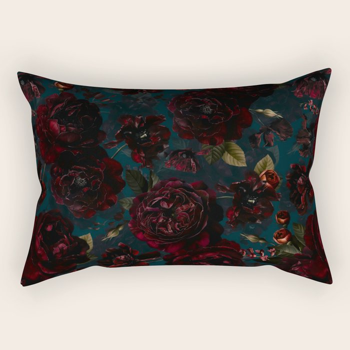 Vintage Black Dramatic Glamour Autumn Romanticism: Maximalism Moody Florals - Grand Millennial Midnight burgundy Roses Black Roses Bouquets and Nostalgic Gothic Mystic Flowers Rectangular Pillow Gallery Image 1