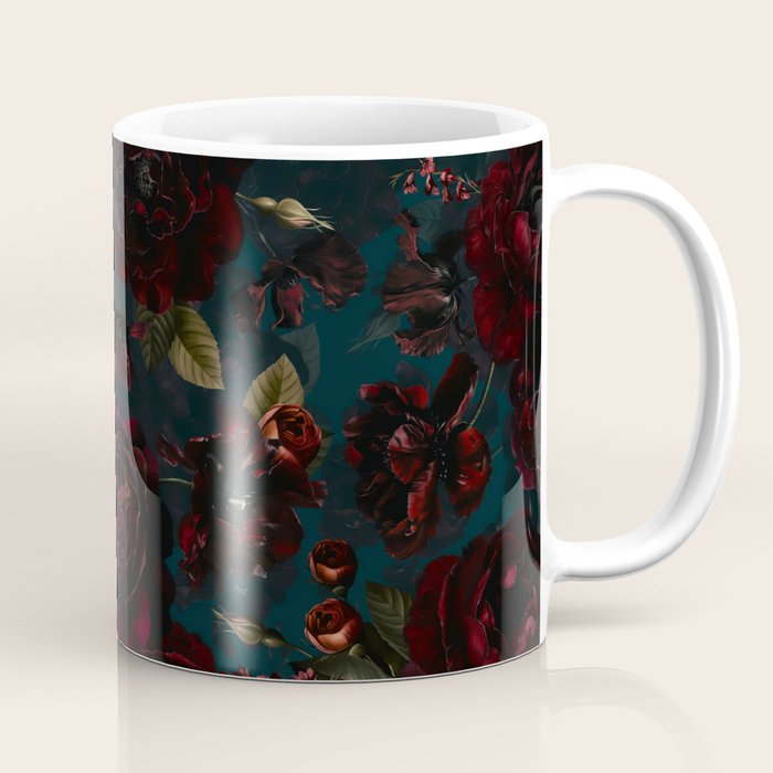Vintage Black Dramatic Glamour Autumn Romanticism: Maximalism Moody Florals - Grand Millennial Midnight burgundy Roses Black Roses Bouquets and Nostalgic Gothic Mystic Flowers Coffee Mug Gallery Image 1