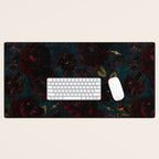 Vintage Black Dramatic Glamour Autumn Romanticism: Maximalism Moody Florals - Grand Millennial Midnight burgundy Roses Black Roses Bouquets and Nostalgic Gothic Mystic Flowers Desk Mat Gallery Image 1