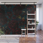 Vintage Black Dramatic Glamour Autumn Romanticism: Maximalism Moody Florals - Grand Millennial Midnight burgundy Roses Black Roses Bouquets and Nostalgic Gothic Mystic Flowers Wall Mural Gallery Image 1
