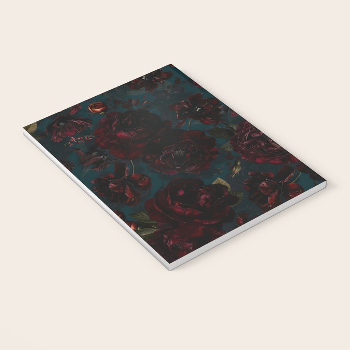 Vintage Black Dramatic Glamour Autumn Romanticism: Maximalism Moody Florals - Grand Millennial Midnight burgundy Roses Black Roses Bouquets and Nostalgic Gothic Mystic Flowers Notebook Gallery Image 3
