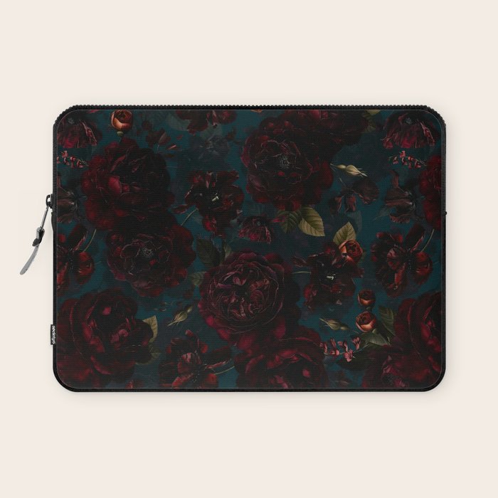 Vintage Black Dramatic Glamour Autumn Romanticism: Maximalism Moody Florals - Grand Millennial Midnight burgundy Roses Black Roses Bouquets and Nostalgic Gothic Mystic Flowers Laptop Sleeve Gallery Image 1