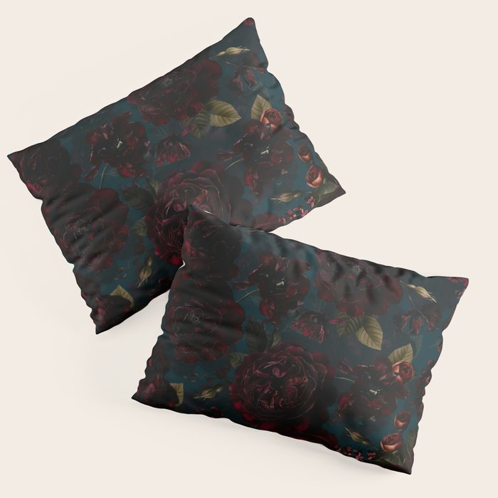 Vintage Black Dramatic Glamour Autumn Romanticism: Maximalism Moody Florals - Grand Millennial Midnight burgundy Roses Black Roses Bouquets and Nostalgic Gothic Mystic Flowers Pillow Sham Gallery Image 3