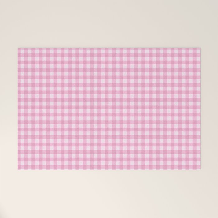 Gingham Plaid Pattern - Pastel Pink Welcome Mat Gallery Image 1