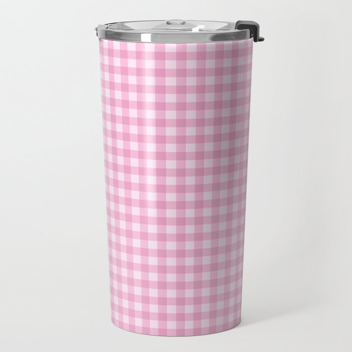 Gingham Plaid Pattern - Pastel Pink Travel Mug Gallery Image 2