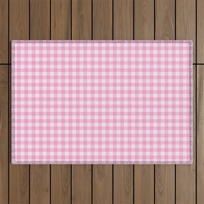 Gingham Plaid Pattern - Pastel Pink Outdoor Rug Gallery Image 1