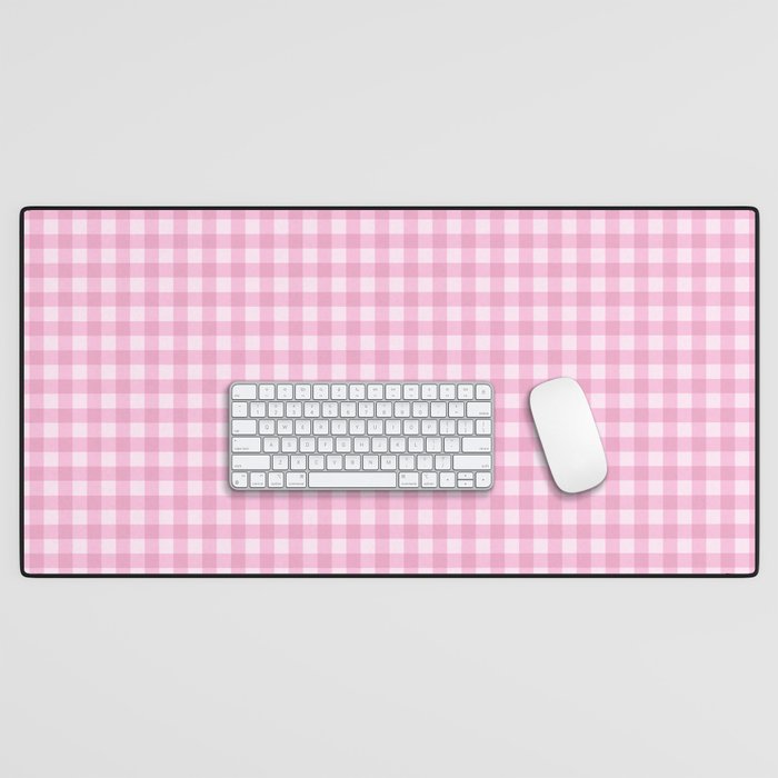 Gingham Plaid Pattern - Pastel Pink Desk Mat Gallery Image 1