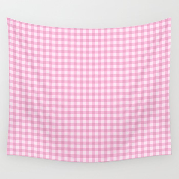 Gingham Plaid Pattern - Pastel Pink Wall Tapestry Gallery Image 1