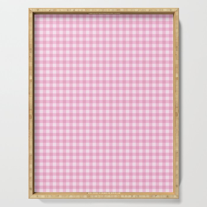 Gingham Plaid Pattern - Pastel Pink Serving Tray Gallery Image 1