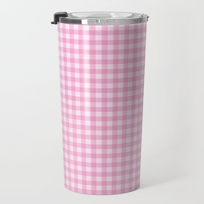 Gingham Plaid Pattern - Pastel Pink Travel Mug Gallery Image 3