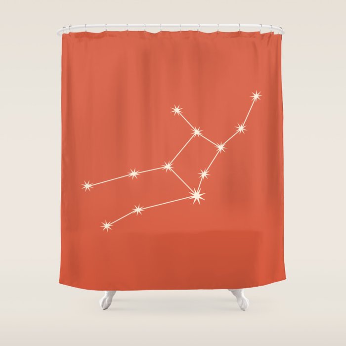 Virgo Zodiac Star Constellation Line Art Coral Red Shower Curtain Gallery Image 1