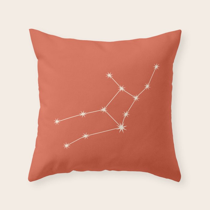 Virgo Zodiac Star Constellation Line Art Coral Red Throw Pillow Gallery Image 6