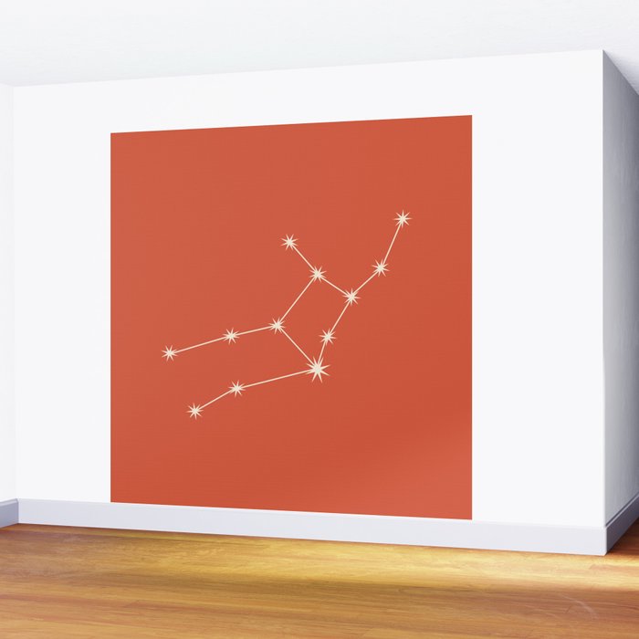 Virgo Zodiac Star Constellation Line Art Coral Red Wall Mural Gallery Image 2