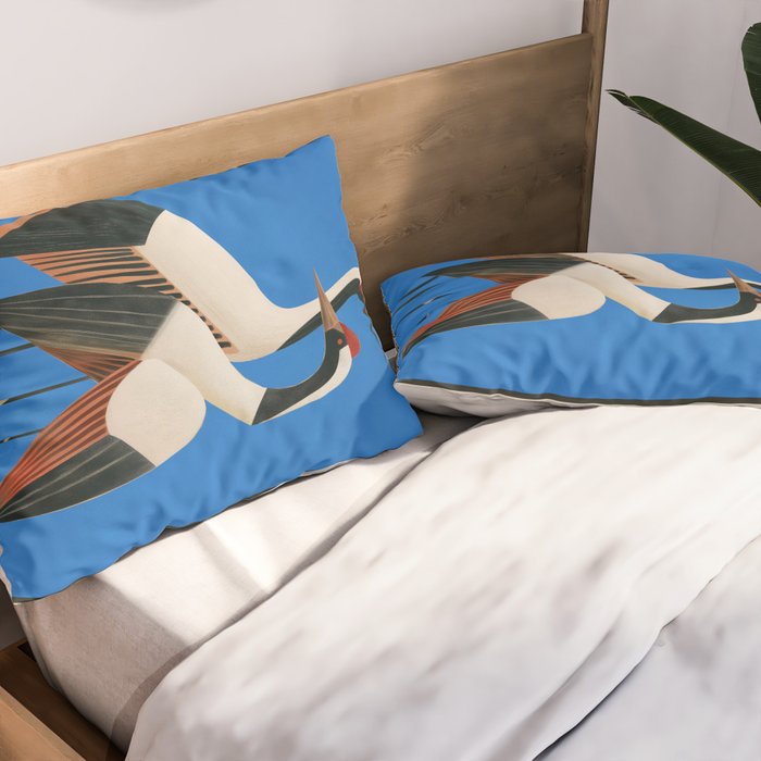 Stillness in Motion - Abstract Cranes in Blue Pillow Sham Gallery Image 2