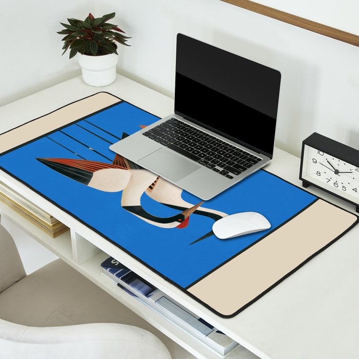 Stillness in Motion - Abstract Cranes in Blue Desk Mat Gallery Image 2