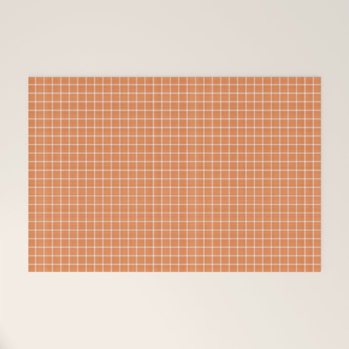 Rustic Linen Checks Gingham Pattern With A Vintage Linen Vibe Warm Orange Welcome Mat Gallery Image 1