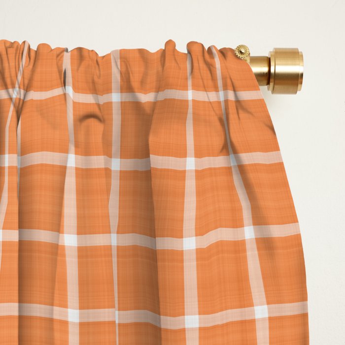 Rustic Linen Checks Gingham Pattern With A Vintage Linen Vibe Warm Orange Window Curtain Gallery Image 2