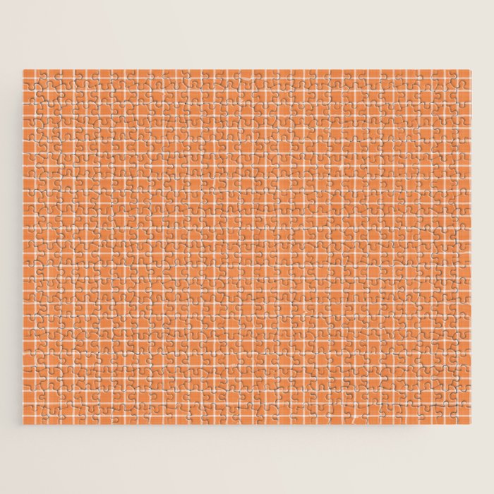 Rustic Linen Checks Gingham Pattern With A Vintage Linen Vibe Warm Orange Jigsaw Puzzle Gallery Image 1